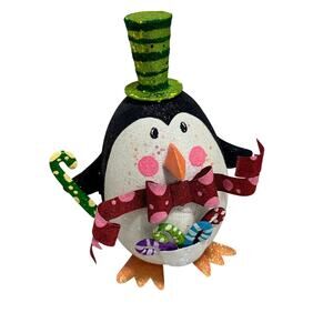 VINTAGE PIER 1 IMPORTS CHRISTMAS PENGUIN FIGURINE 11” glitter gift sparkle